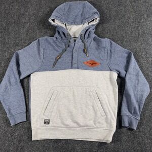 Kimes Ranch Henley Hoodie Colorblock Fleece Western Pullover Small Blue Gray